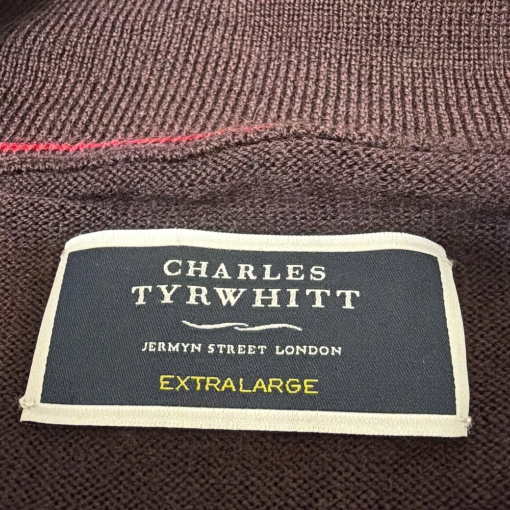 Charles Tyrwhitt Sweater Mens L 100% Merino Wool Burgundy 1/4 Zip Preppy